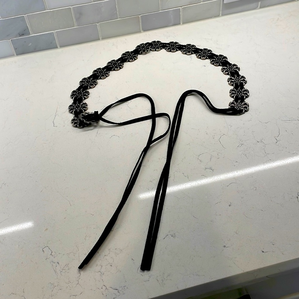 Black suede and metal belt